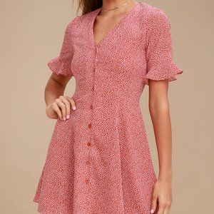 Rust Red Print Button-Up Dress